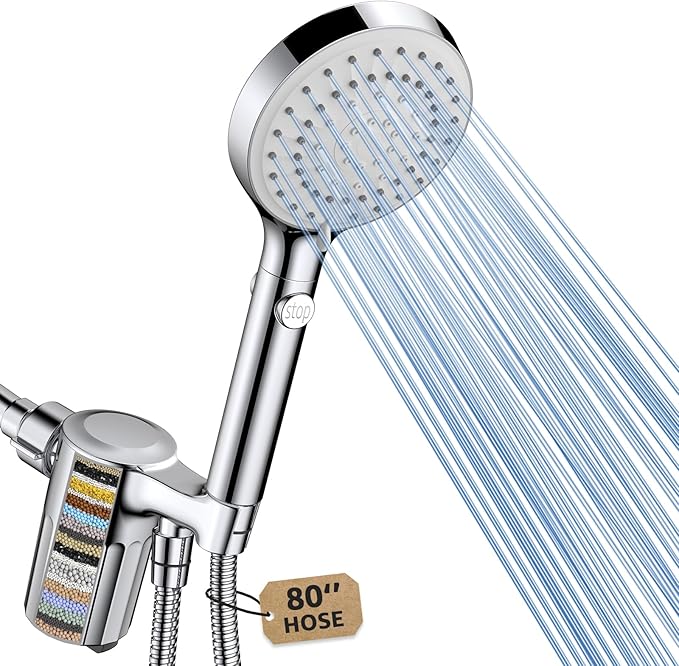 FASDUNT Shower Head with Handheld, Filtered Shower Head with 80" Extra Long Hose, 20-Stage Filter for Softening Hard Water to Improve Hair and Skin Problems