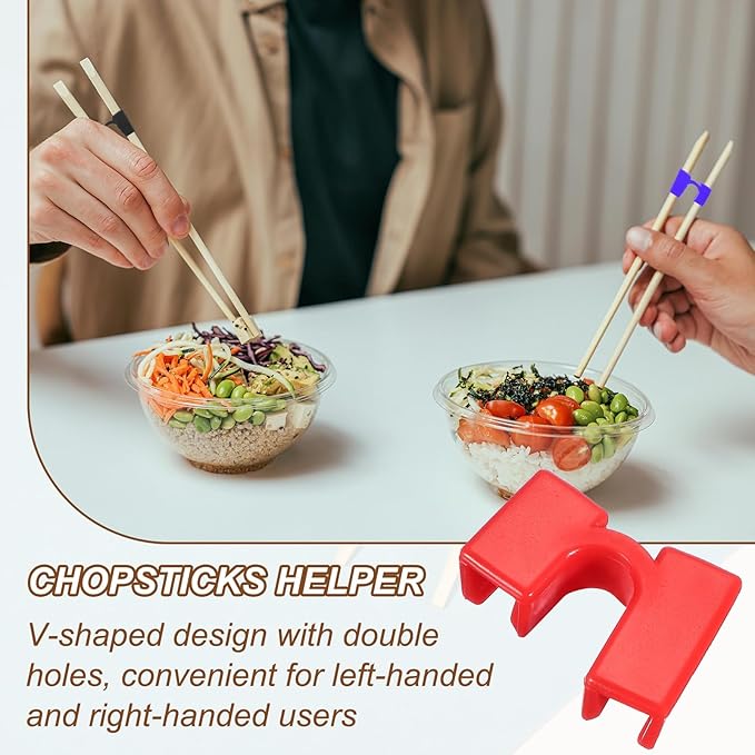 uxcell 10 Pcs Chopsticks Helper, Reusable Training Chopstick Hinges Connector Practice Chop Sticks Helpers for Adult Beginners Learners, Red