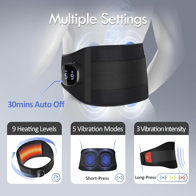 Comfytemp Cordless Portable Heating Pad with Massager for Lower Back Soothing, FSA Eligible HSA 9 Heat 5 Vibration 3 Intensity, Mothers Day Gifts for Mom Dad Rechargeable Wireless App Control