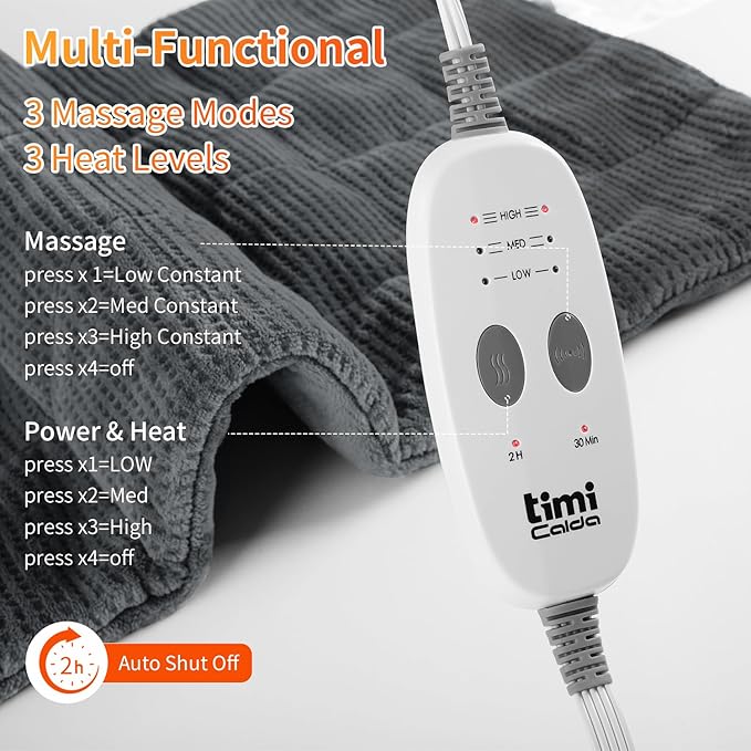 Heating Pad for Back - Weighted Heated Pad for Neck, Shoulder, Cramps and Knee, 3 Massage Modes & 3 Heat Levels, Auto Shut Off, Warm Gifts for Adult, 33"x18"