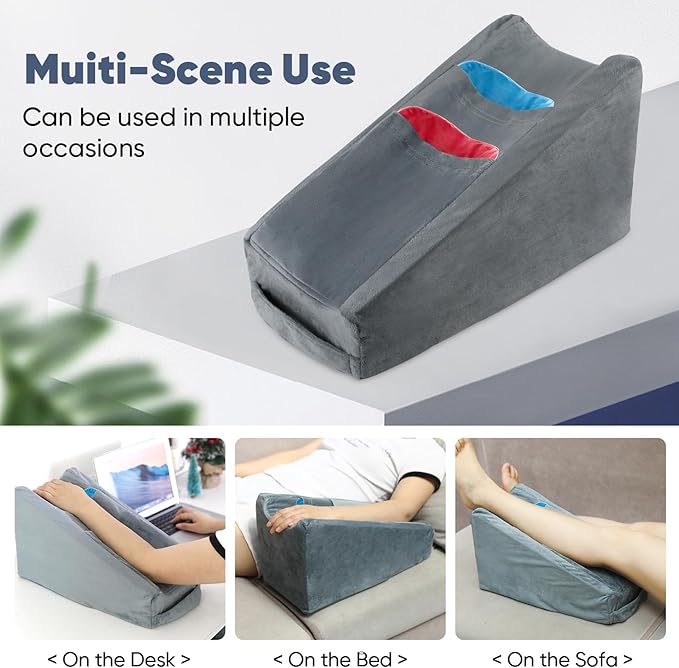 Arm Elevation Pillow Arm Wedge Pillows for Adults Arm Support Pillow with Pocket for Post Surgery Elbow Rest Pillow with Removable Pillow for Sleeping(Grey)