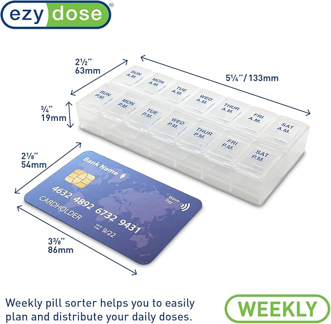 Ezy Dose Weekly 7-Day AM/PM Pill Organizer, Vitamin Case and Medicine Box, Medium Compartments for Twice-Daily Dosing, Natural Color Design, Easy-Open Lids, Portable and Perfect for Home or Travel Use