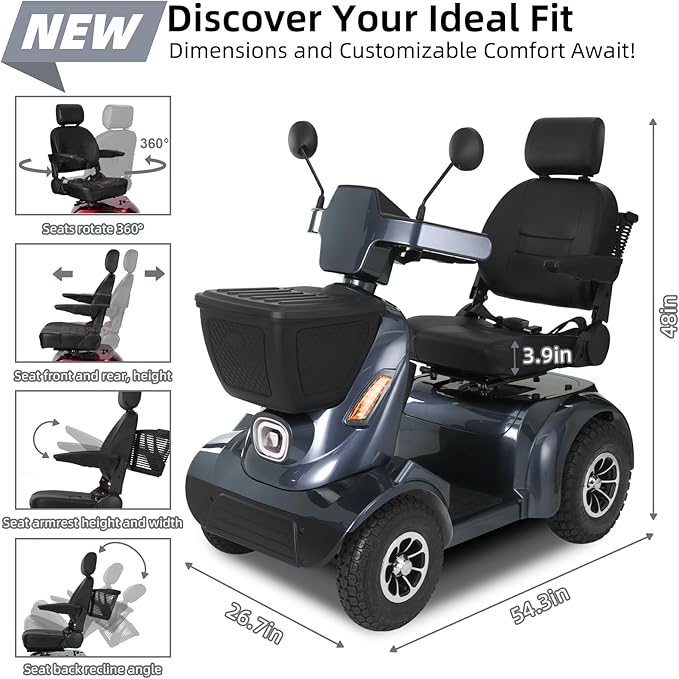 Heavy Duty Mobility Scooter for Seniors/Adults, 500LBS Capacity Electric Scooter, All Terrain Mobility Scooters, 1000W 15MPH, 13.78" Off Road Tires,32 Miles Long Range 4 Wheel Scooter Gary 32Miles