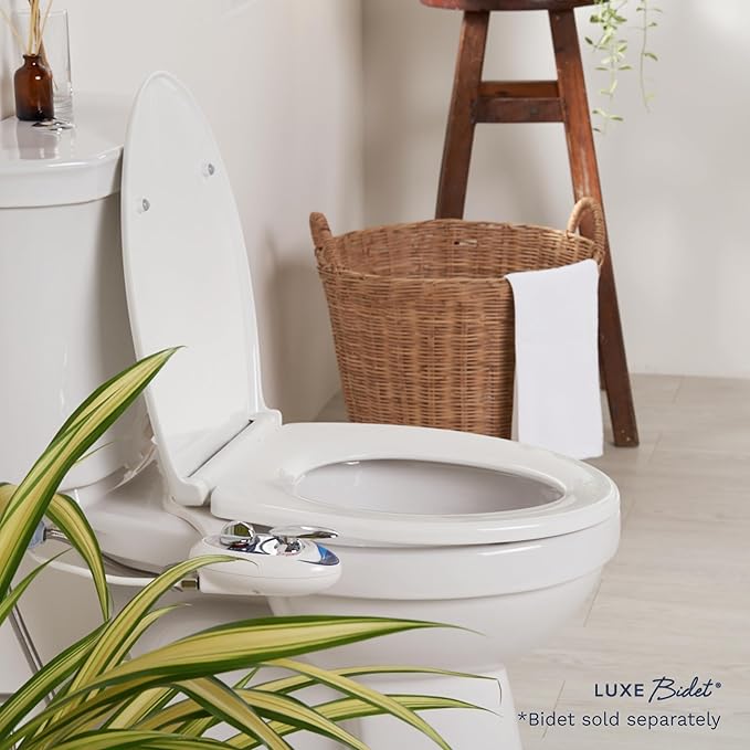 LUXE TS1008E Elongated Comfort Fit Toilet Seat with Slow Close, Quick Release Hinges, and Non-Slip Bumpers (White)