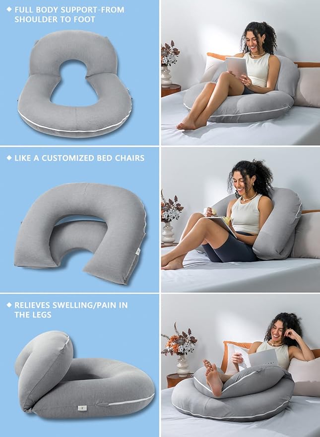 INSEN Reading Pillow, Back Pillow for Sitting in Bed and Couch, Gaming Pillow for Adults, Sit Up Support for Bed, Cooling Tencel, Grey