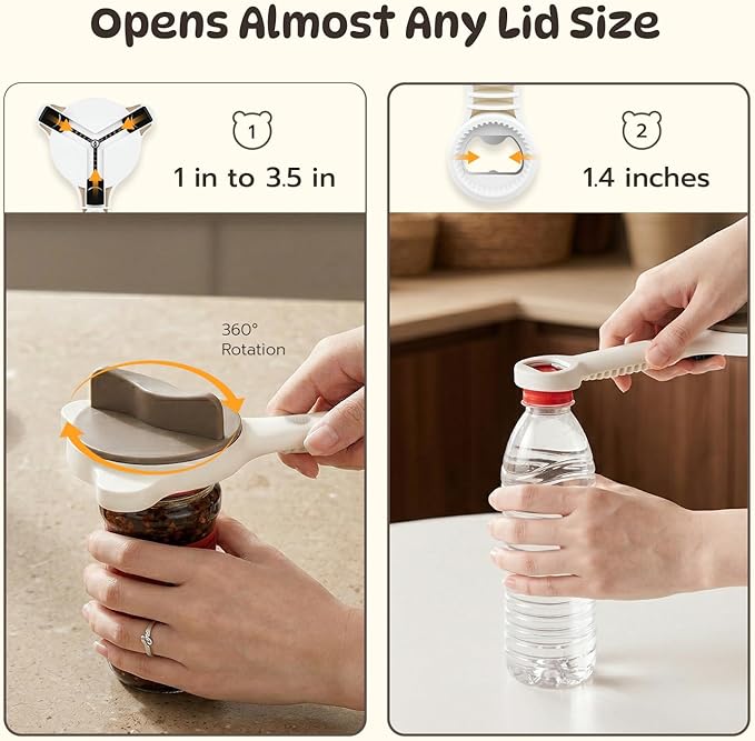 Mcbazel 4-in-1 Adjustable Jar Opener for Seniors with Weak Hands, Lightweight ABS & Stainless Steel Teeth Bottle Opener, Multi-Functional Lid Remover for 0.6"-3.5" Caps & Beer Bottles