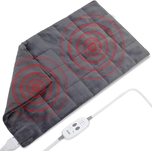 Weighted Vibrating Heating Pad with 2 Massager,18"x33" Neck and Shoulder Heat Pads for Back Pain Relief,3 Heat Settings& 9 Massage Types Back Massager Heated Pad XL (4.85Lbs,Dark Grey)