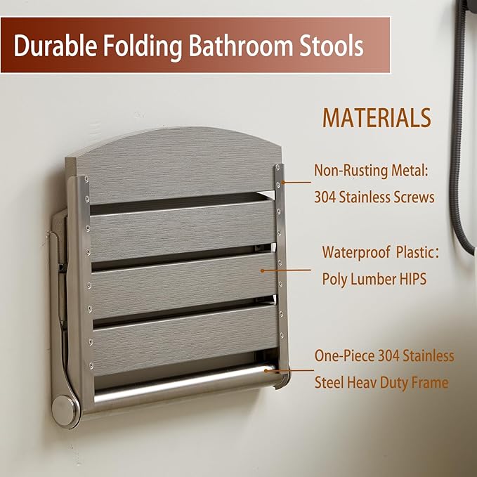 17.5" Folding Shower Seat Wall Mounted,Foldable Shower Bench,Fold Down Shower Seat,Folding Shower Seat Bench,Wall Mount Shower Seat Bench Chair (Grey)