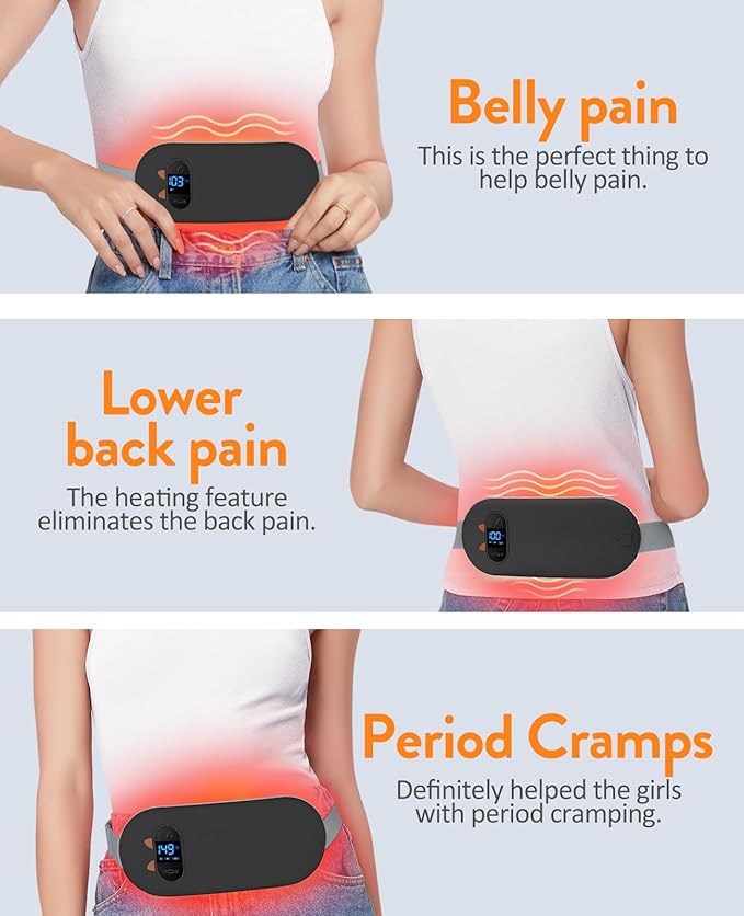 Portable Cordless Menstrual Heating Pad with 6 Heat Levels and 6 Massage Modes, Heating Pad for Period Cramps, 3s Fast Heating Gift for Women and Girl(Black)