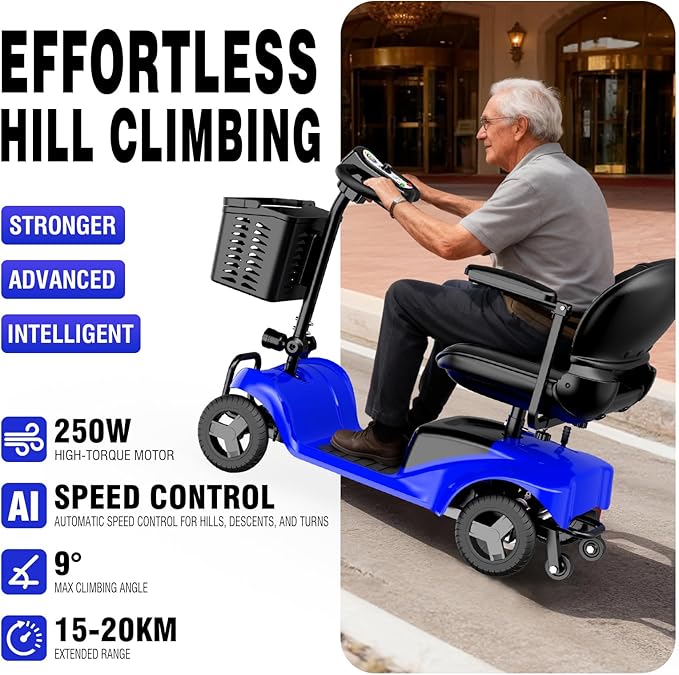 Mobility Scooter for Adults,4 Wheel Mobility Scooter,15 Miles Range,300LBS Capacity,Lightweight and Portable,with LED Headlights and Basket,Charger Included,Gifts Suitable for Elders,Blue