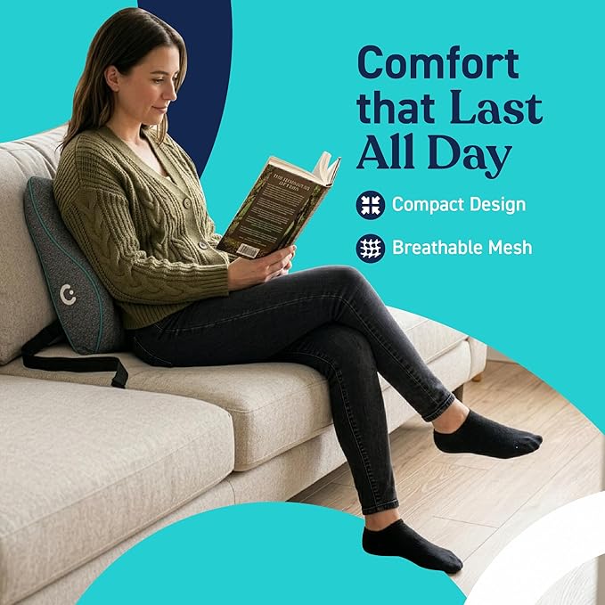 Cubii Cushii V2 Back Support Cushion for Lower Back Support, Lumbar Support Pillow with Contoured Design and Adjustable Strap for Office Chair, Desk Chair, Kitchen Chair and Couch
