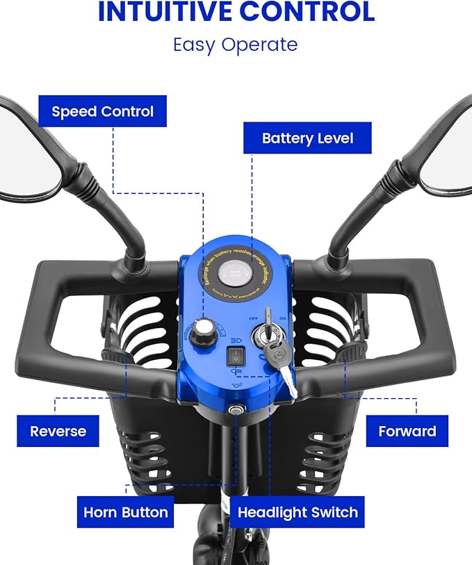 4 Wheel Electric Power Mobility Scooter for Adults, Electric Scooter for Seniors Folding Mobility Scooter -Max Speed 5 Mph,12.5 Miles Long Travel Range
