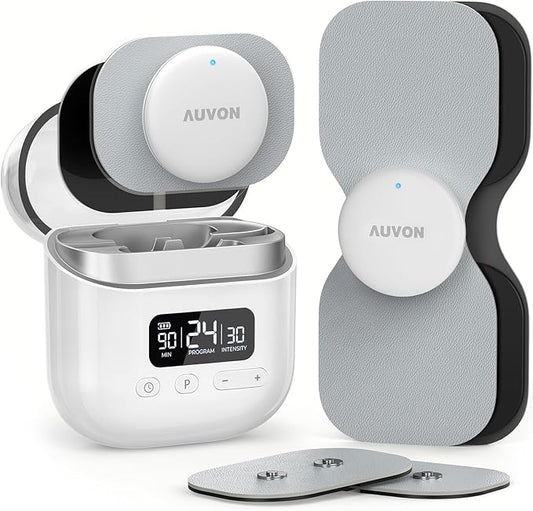 AUVON Wireless 24 Modes TENS Unit Muscle Stimulator for Pain Relief, Smart Rechargeable TENS Machine with Dual Size 6 TENS Pads for Physical Therapy, Pocket-Size TENS Device for Shoulder & Back Pain