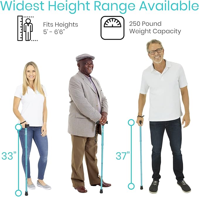 Vive Folding Cane - Foldable Walking Cane for Men, Women - Fold-up, Collapsible, Lightweight, Adjustable, Portable Hand Walking Stick - Balancing Mobility Aid - Sleek, Comfortable