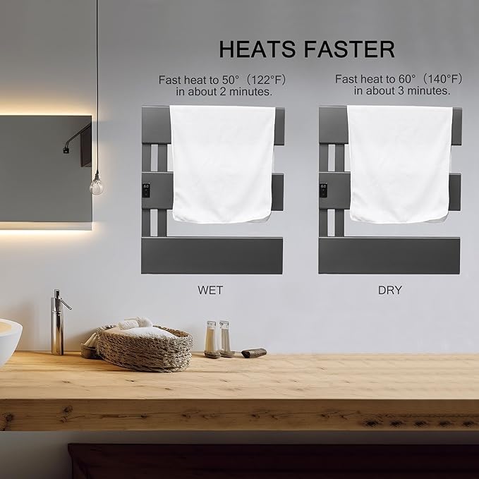 Verida Towel Warmer Rack, Support Hardwired and Plug-in, Wall-Mounted Electric Towel Heater, with Built-in Timer, Waterproof Aluminum Towel Warmer for Bathroom, LV-3S Gray
