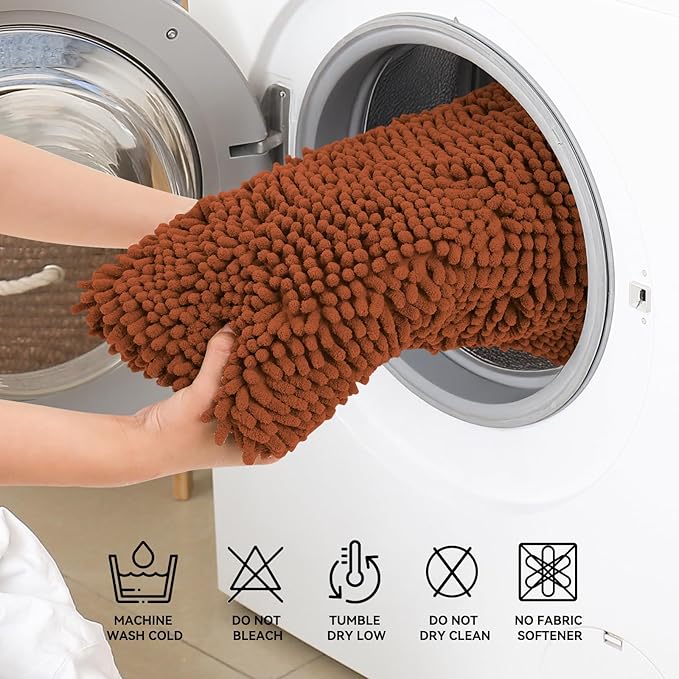 Bcoimo 44x24 Chenille Bath Mat – Non-Slip with Backing Bath Rug Ultra-Absorbent and Machine Washable Bathroom Mat Quick-Dry Design. Ideal for Bathroom Shower and Tub Areas