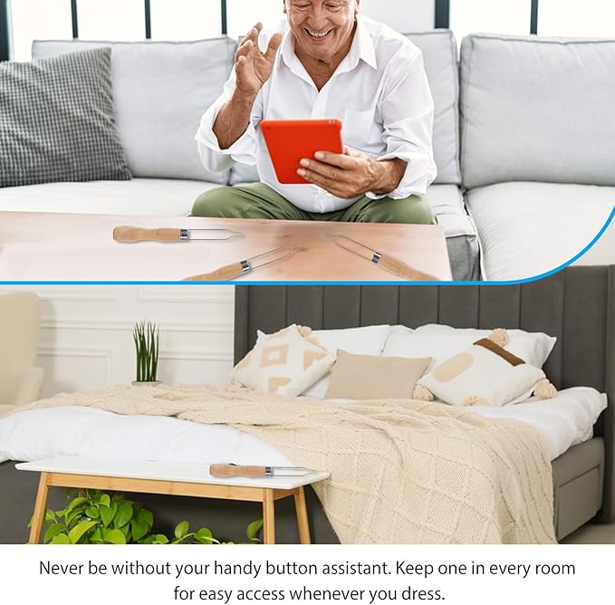 3-Pack Button Hook Assist Device with Easy-Grip Wooden Handle for Shirts, Coats, Dresses - Ideal Button Aids for Arthritis & Limited Dexterity