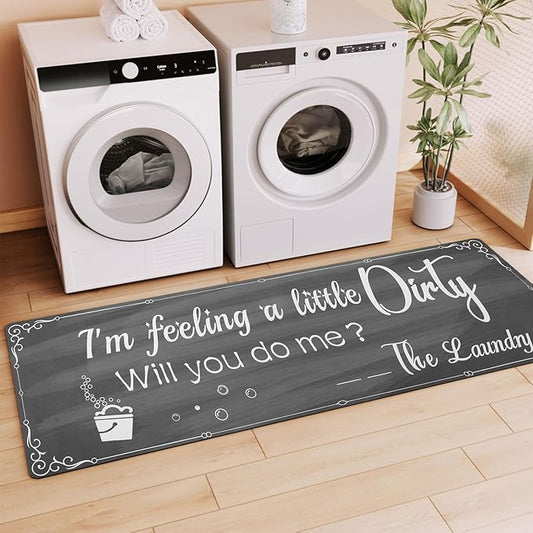 XLHOMO Laundry Room Rug Runner, 17"x60" Non Slip Nappa Leather Laundry Rugs, Grey Farmhouse Washable Floor Laundry Mats for Laundry Room, Entryway, Kitchen, Bathroom, Mudroom, Washroom, Hallway Decor