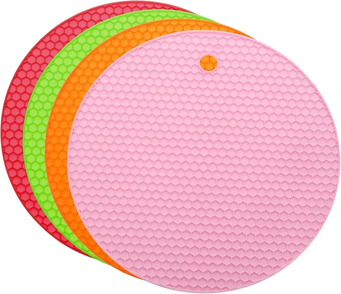 uxcell 4pcs Silicone Jar Opener Pads, 17.5cm/7" Texture Can Opener Multipurpose Round Bottle Lid Opener Non-Slip Coasters for Weak Hands Seniors Children, Pink/Red/Orange/Green