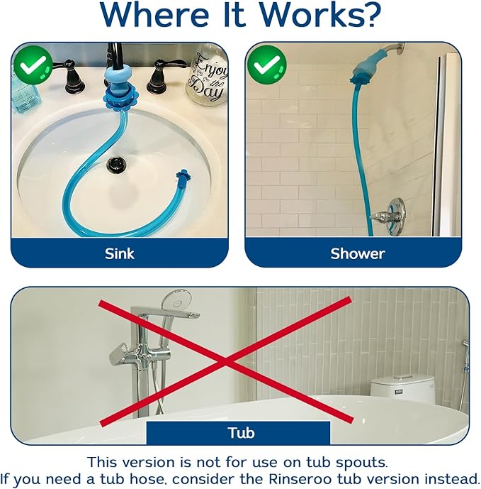 Rinseroo: "Shower Cleaning Thing"–Slip-On Handheld Hose Attachment for Fast, Mess-Free Shower Wall Rinsing–6 Ft Hose, Fits Up to 5" Shower Head –Temporarily Converts Standard Shower into Handheld