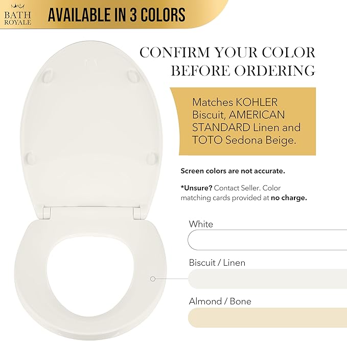 Bath Royale Elongated Toilet Seat BR501-01 Quiet Close, Stain-Resistant and Easy to Keep Clean, Heavy Duty, Fits All Toilet Brands, Executive Series -Biscuit/Linen