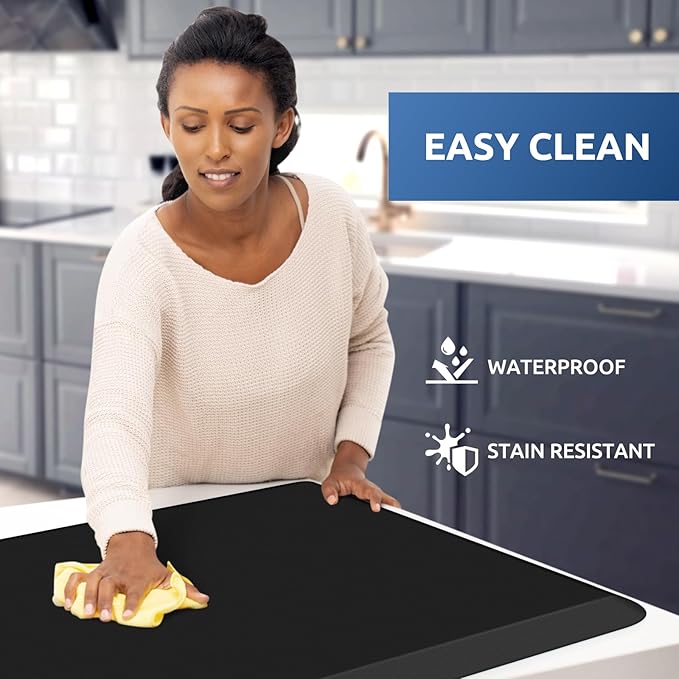 KitchenClouds Kitchen Mat Cushioned Anti Fatigue Rug 22"x72" Water Resistant, Non Slip, Standing and Comfort Desk/Floor Mats for House Sink Office (Black,0.8inch)