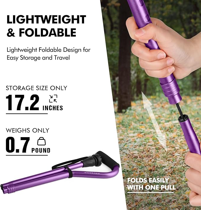 GPTCAMP Walking Cane and Walking Stick for Men Women,Lightweight Folding Canes with Offset Soft Cushioned Handle,Adjustable & Collapsible,Mobility & Leg Surgery Recovery