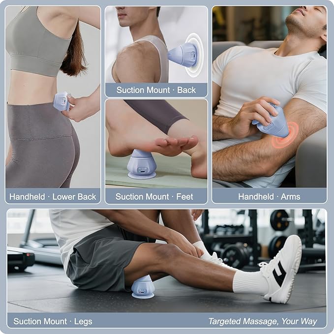 Hands-Free Body Massager with Heat and Vibration, Portable Mini Muscle Massager with Strong Suction Base, Trigger Point & Massage Ball-Style Design for Back, Shoulders, Arms, and Legs