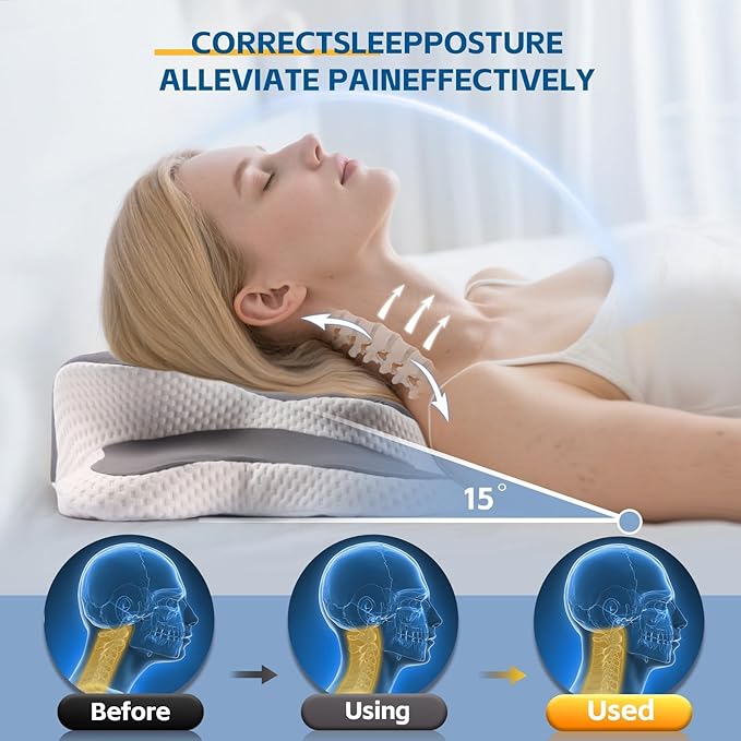 Cervical Neck Pillow for Neck and Shoulder Pain Relief, Memory Foam Pillow, Ergonomic Contour Side Sleeper Pillows, Soft Cooling Orthopedic Pillow for Side Back Stomach Sleepers (Grey)