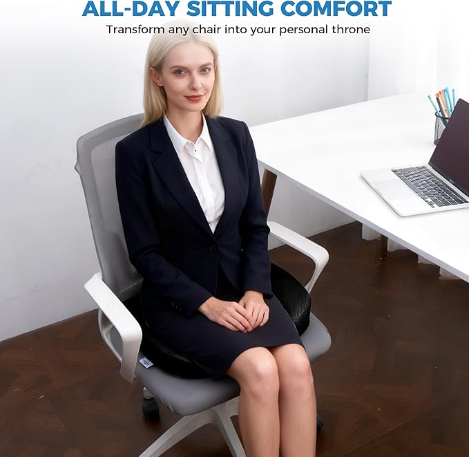 Extra Large Memory Foam Seat Cushions for Office Chairs, Car, Airplane, Wheelchair– Relieves Lumbar, Orthopedic, Sciatic, Coccyx and Back Pain – Comfortable Non-Slip – Bonus Carry Bag Included (Black)