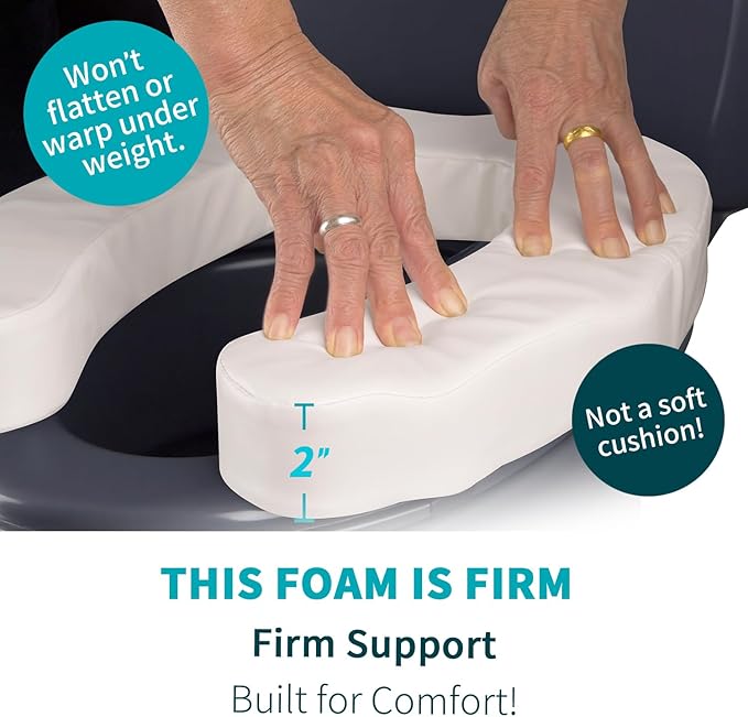 U-Shaped Padded Commode Seat Cushion – 2" Thick Raised Toilet Booster Pad for Seniors, Bedside Commode Chair, Potty Seat Riser – Universal Fit 16x15, Soft Foam, Non-Slip Straps