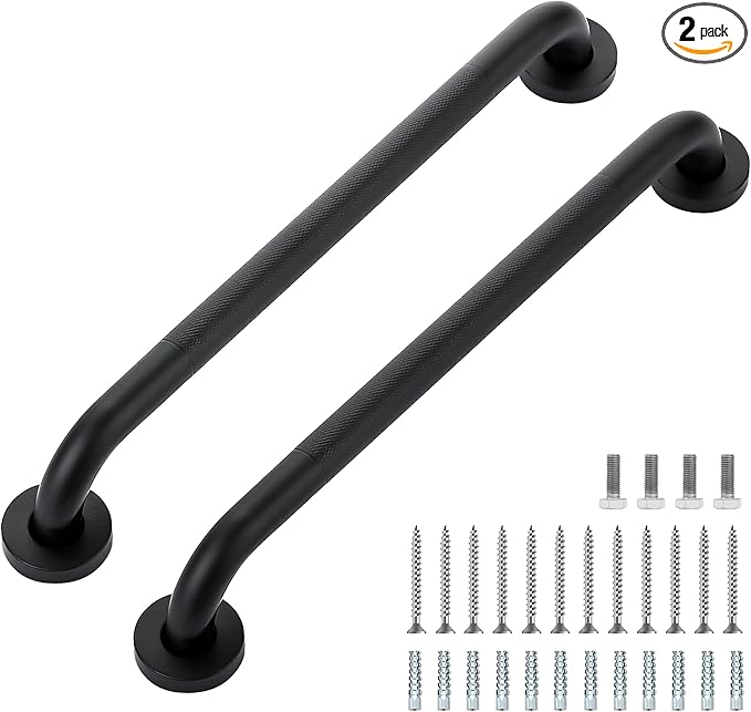 Grab Bars for Shower, 2 Pack 18-Inch Anti Slip Shower Handles for Elderly, Safety Shower Grab Bar, Stainless Steel Handicap Grab Bars for Bathroom (Black 1" Diameter)