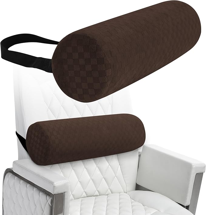 Lumbar Roll Pillow for Lower Back, Lumbar Support Foam Roll Cushion with Pillowcase and Upgraded Strap for Office, Chair, Car, Seat Pain Relief & Improving Posture (Dark Brown, Long-15 * 4.3'')