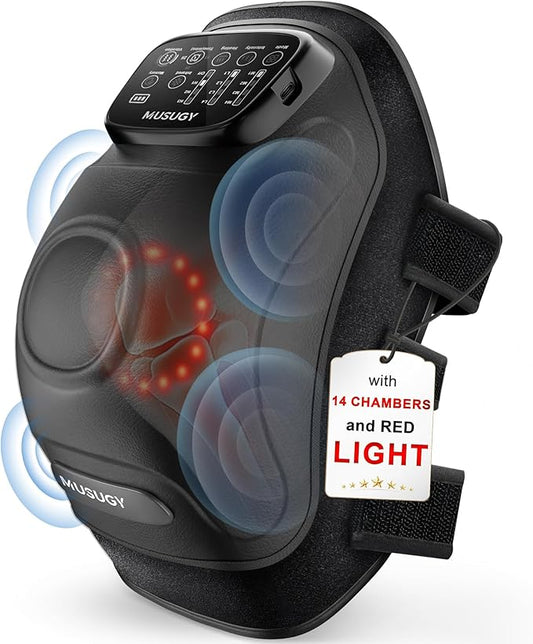 Knee Massager with Heat and Red Light Therapy : 4-in-1 Compression Massage with 14 Chambers & Vibration for Pain Relief, Cordless Home Office Use for Seniors and Active Adults, FSA-HSA Eligible