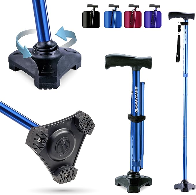 HurryCane Freedom Edition Foldable Walking Cane with T Handle