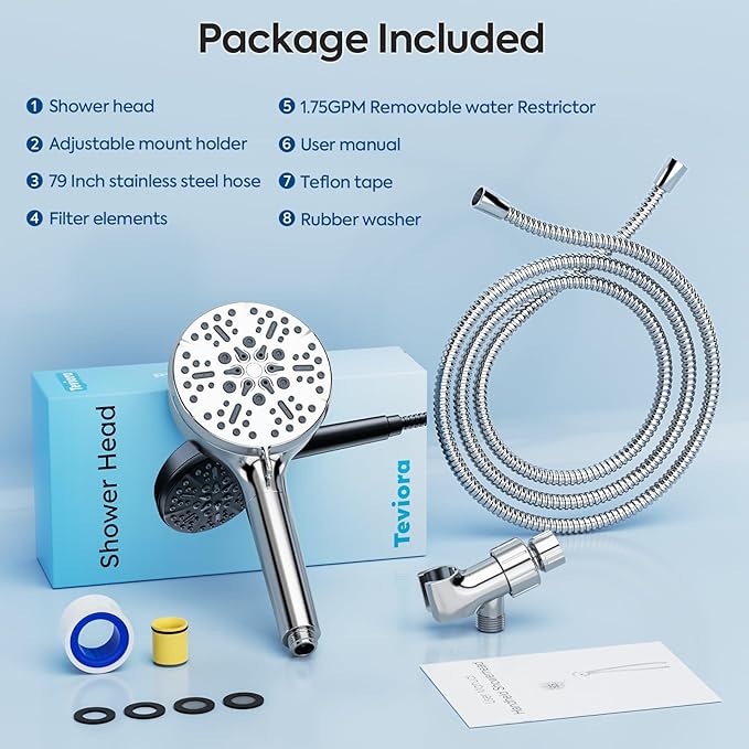 Filtered Shower Head with Handheld – High Pressure Hand Held Shower Head for Hard Water with Filters, 79" Long Hose & Powerful Wide Fan Spray, Removes Chlorine and Impurities (Chrome)