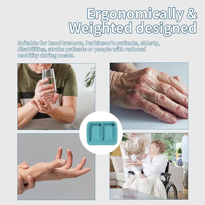 Adaptive Utensils Scoop Weighted Plate,2 Section Divided Spill-proof Plates with Extra Wall for Elderly,Non-slip Disabled Products for Handicapped to Self-feeding-Pack of 1