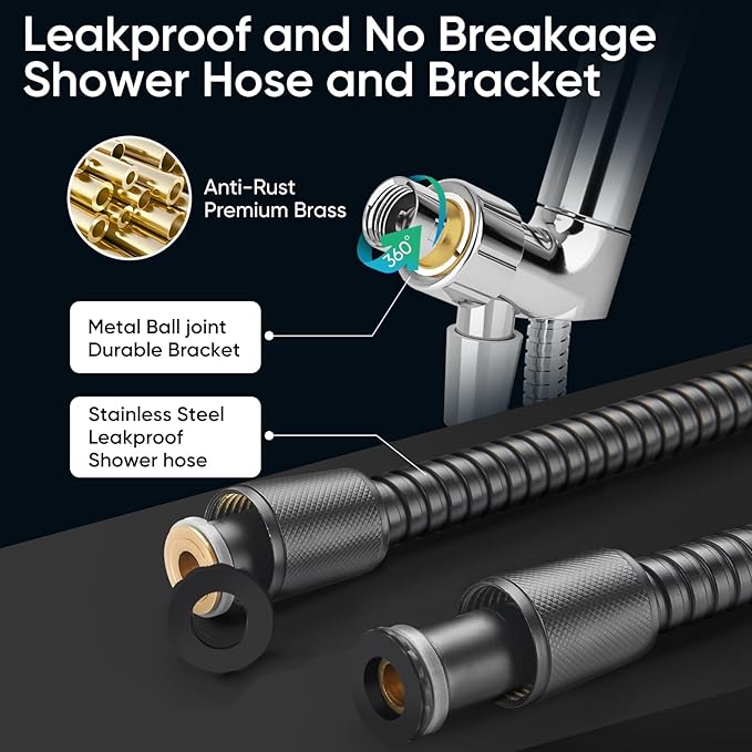 Cobbe 9-Function Shower Head with Built-in Power Spray, 1.8 GPM Water Saving ON/OFF Toggle Switch, High Pressure Handheld Showerhead with 1-Click Pause Button, Brass Bracket & 6ft Hose, Black