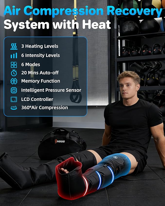 YINGGG Leg Massager with Heat and Compression - Foot and Calf Massage Sleeve with 3 Heat, 6 Intensities, 6 Modes, Compression Boots for Circulation and Pain Relief