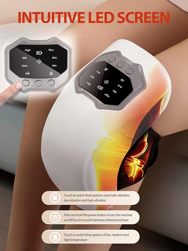 Cordless Portable Knee Massager with Heat, 3 Vibration Modes, 3 Heating Levels for Pain Relief, LED Screen and Adjustable Straps, Gifts for Adults, Mom,Women and Men