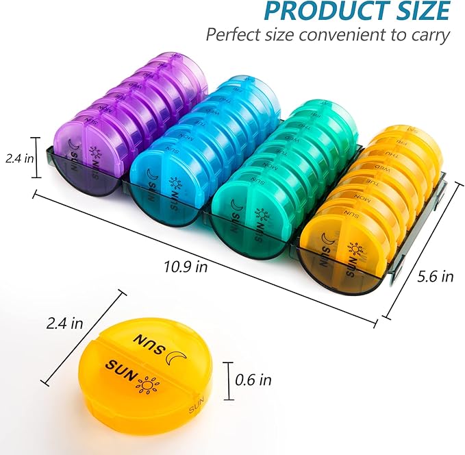 Yaklim Monthly Pill Organizer 2 Times A Day,XL One Month 28 Day Pill Box AM PM,Daily Pill Case Large 4 Week,Medication Organizer Dispenser for Pills,Fish Oils, Vitamin,Supplement（4 Colors ）