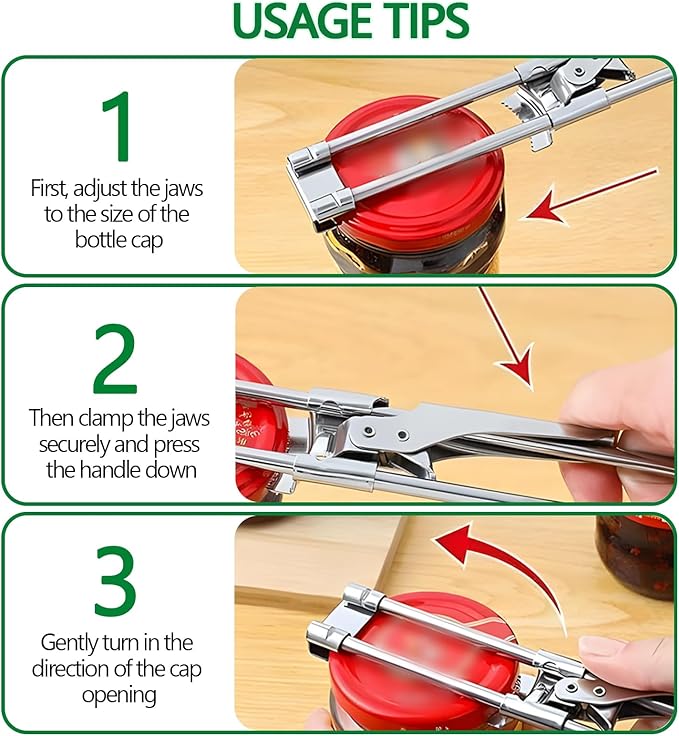 Jar Opener for Seniors with Arthritis - Adjustable Stainless Steel Bottle Opener & Manual Lid Gripper for Weak Hands - Heavy Duty Kitchen Gadgets & Gifts for Elderly