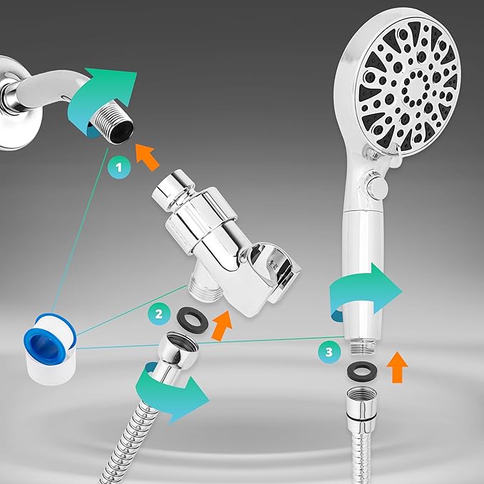 HYLER Filtered Handheld Shower Head with 8-Spray Modes and 1-Jet, 1.8 GPM Water Saving, ON/OFF Switch, 6ft Extra-long Stainless Hose, 15-Stage Strong Filter, Chrome and 1-Extra Filter