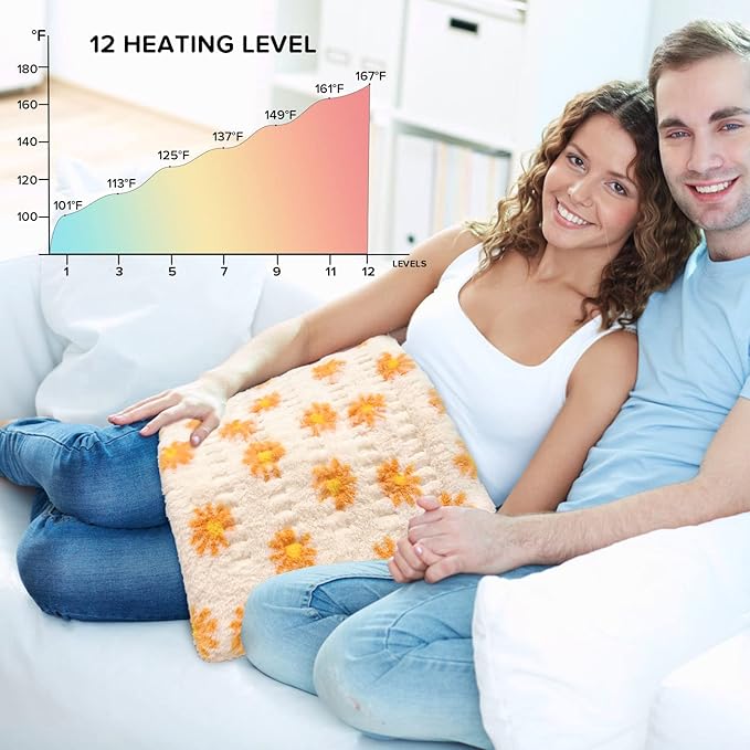 Electric Heating Pad for Back Pain Relief, 12 x 24Inch Ultra Soft Heat Pad - 12 Heat Levels, 8 Timers with Countdown, Machine Washable, Moist & Dry Therapy - FH01