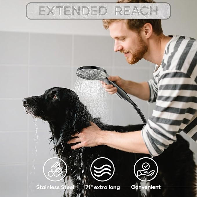 dual shower head with handheld combo,8.6 inch Rainfall showerhead,6 settings hand held shower heads with hose (Matte Black)
