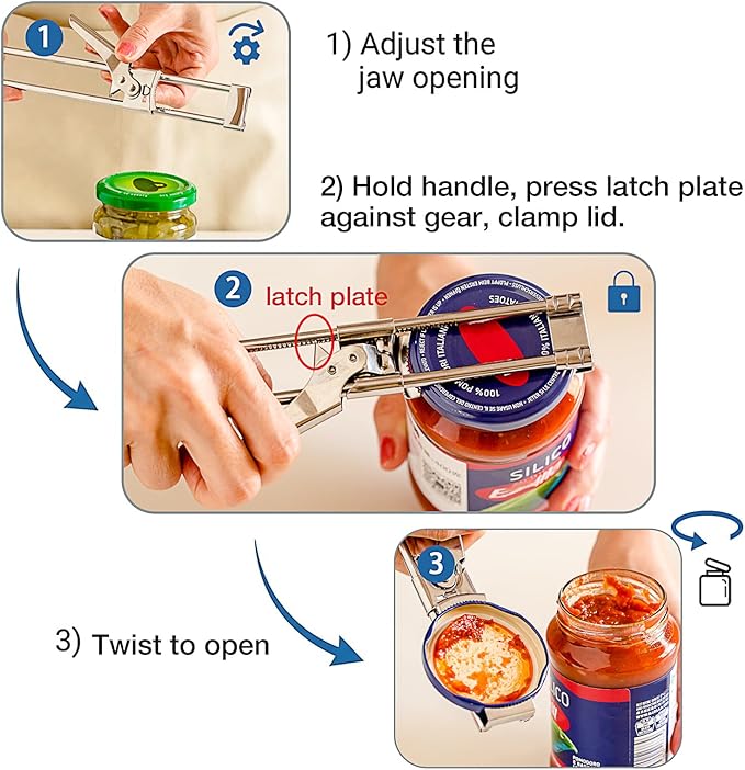 2 Pcs Extended Jar Openers for Weak Hands, Adjustable Stainless Steel Bottle Opener, Can Opener for Seniors with Arthritis, Large and Small Lids Gripper Household Tool, Kitchen Accessories