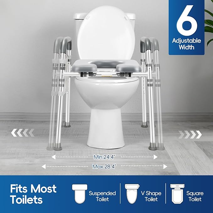 Raised Toilet Seat with Handles, 500lb Handicap Toilet Seat with Handles Over Toilet, Commode Chair with Adjustable Height & Width, Toilet Seat Risers for Seniors, Elderly, Handicap