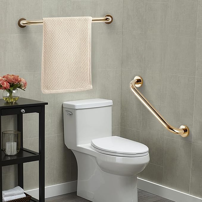 WINCASE Gold Grab Bars for Shower, Bath Tub Shower Handle, Toilet Handrail 12 inch Solid Brass for Safety with Concealed Screw