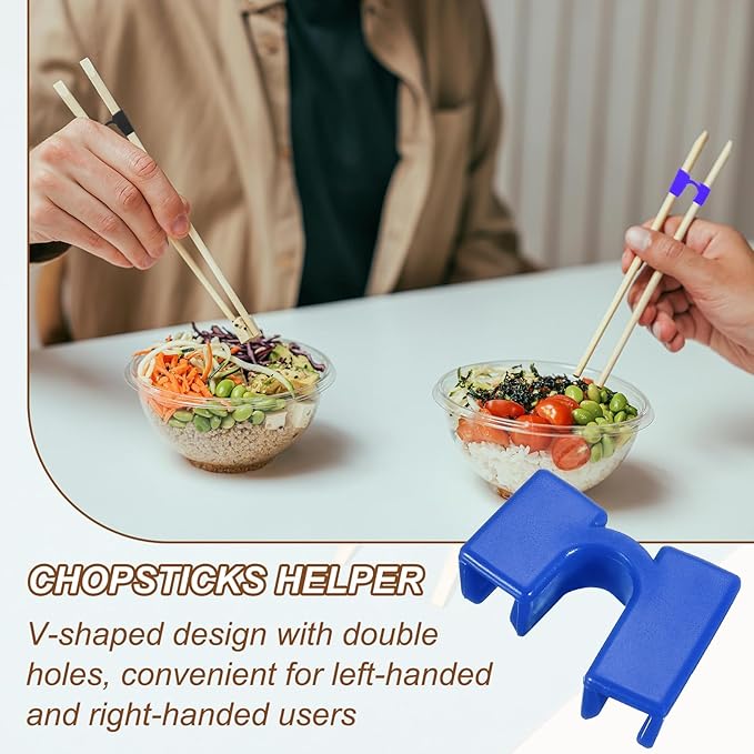 uxcell 10 Pcs Chopsticks Helper, Reusable Training Chopstick Hinges Connector Practice Chop Sticks Helpers for Adult Beginners Learners, Blue