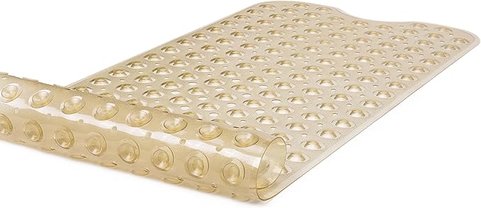 Extra-Long Non-Slip Bathtub & Shower Mat 39”x16” (Smooth/Non-Textured Tubs Only) Safe, Clean, Machine-Washable, Superior Grip&Drainage, Vinyl, Transparent Light Brown
